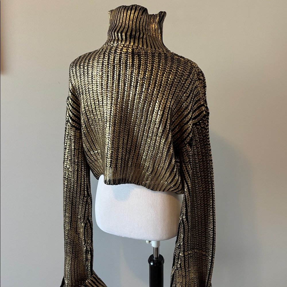 Hanifa Metallic Gold Cropped Turtleneck Sweater - Picture 8 of 8